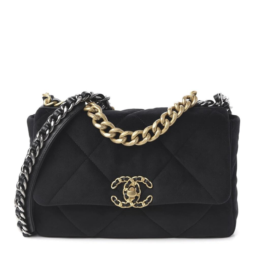 CHANEL 19 Medium Black Velvet Flap Shoulder Crossbody Bag Mixed Hardware
